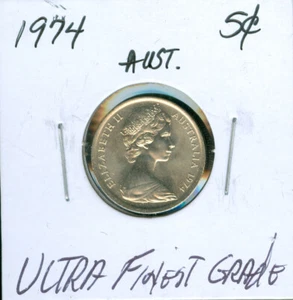 1974 AUSTRALIA 5 CENTS PERFECT GEM BU 3.99 CENTS SHIPPING AUSTRALIA * - Picture 1 of 2