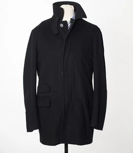 JOSEPH HOMME Coat Black Wool Flannel Men's EU52 US42 Zip-in Liner - Picture 1 of 6
