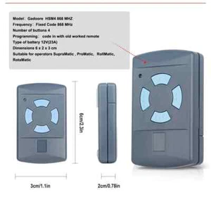 Telecomando Compatibile Hormann 868MHz HSM2 HSM4 HS1 HS2 HS4 HSZ1/Z2 HSP4 - Foto 1 di 7