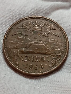 🇲🇽 墨西哥 1965 20 CENTAVOS 青铜币。  Au Choice D/477 — 第 1/2 张图片