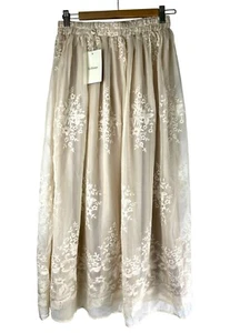 Boho Cottage Core Festival Embroidered Bohme Lace Sheer Maxi Skirt, Women's S - Picture 1 of 15