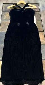 BLACK VELVET DRESS Goth Whimsigoth LONG FORMAL Y2K 90 MORTICIA WITCH STRAPPY 7/8 - Picture 1 of 24