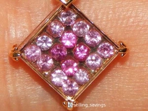18K YELLOW GOLD PINK SAPPHIRE STARBURST 8/10th INCH PENDANT NECKLACE 16.5 INCH - Picture 1 of 7