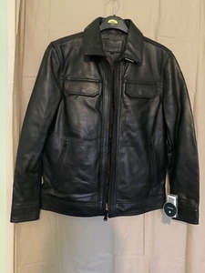 PERRY ELLIS MEN'S FULL-ZIP LEATHER JACKET. US SIZE M(UK SIZE38) COLOUR BLACK. - Picture 1 of 9
