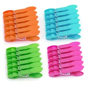 24 Pcs Colorful Plastic Clothespins Heavy Duty Laundry Clothes Spring Clips - Picture 1 of 7