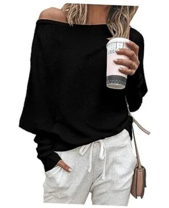 Women's Fall Sweaters 2025 Casual Long Batwing Sleeve Loose Medium Solid Black - Picture 1 of 6
