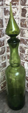 Large Vintage MCM Green Glass Genie Bottle Decanter 29 1/2” Tall w/Stopper