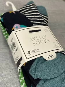 MARKS & SPENCERS Ladies 2 Pack Welly Cotton Mix Socks One Size RRP £10 - Picture 1 of 5