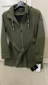 DKNY WOMEN LONG JACKET M WATER RESISTANCE MILITARY GREEN NEW W/TAGS HOLIDAY GIFT - Picture 1 of 8