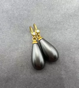 Orecchini Julie Sandlau argento sterling placcato oro 22 ct perle di Tahiti zirconi - Foto 1 di 5