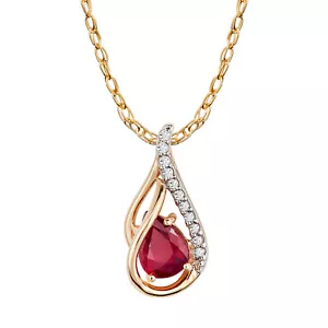 Collar colgante de gota de halo y rubí y diamante oro amarillo de 10 K genuino en forma de pera - Imagen 1 de 5
