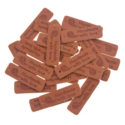 50Pcs Handmade with Love Labels Tags PU Leather Clothing Sewing Patches Bag DIY