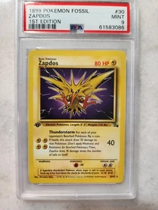 1999 POKEMON FOSSIL 1st EDITION #30 ZAPDOS Non Holo PSA 9 - Picture 1 of 2