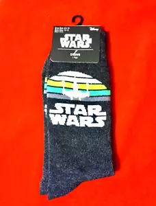 One Pair Black Disney STAR WARS Unisex Crew Sox w/ X-Wing Starfighter Size 10-13 - Picture 1 of 1