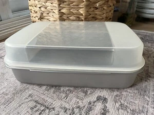 Tupperware Storz-A-Lot Hinged Lid Container #2242D Silver with Translucent Lid - Imagen 1 de 7