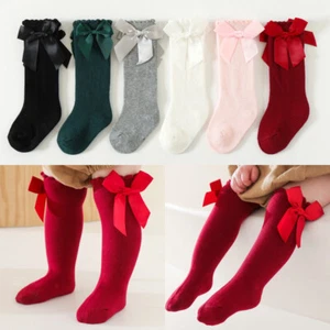 Girls Baby Spanish Style Knee High Ribbon Bow Wedding School Party Socks 0-5Y + - Picture 1 of 18