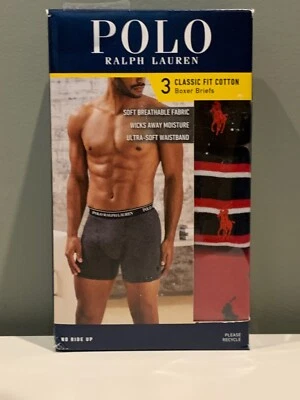 Nuevo en caja Calzoncillos Boxer Polo Ralph Lauren Calce Clásico Para Hombre Pequeños 3PK Rojo Negro Rayas Foto 1 de 2