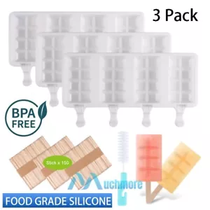 3Pack Silicone Frozen Ice Cream 4-Cell Popsicle Mold Ice Pop Maker w/ 150 Sticks - Picture 1 of 12