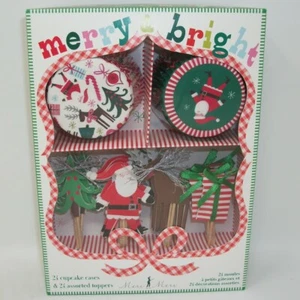 Meri Meri Merry and Bright Cupcake Kit Toppers Liners Santa Reindeer Christmas - Picture 1 of 10