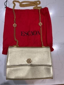 Escada GOLD Leather Handbag gold Adjustable Shoulder Strap VINTAGE authentic new - Picture 1 of 16