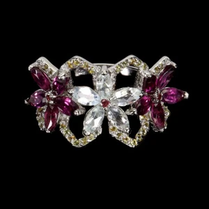 925 Sterling Silver Ring Marquise Aquamarine Rhodolite Sapphire Gemstone Jewelry - Picture 1 of 14
