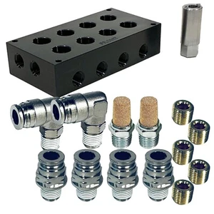 Accuair VU4 1/4 NPT Billet Manifold Replacement with Fittings for 3/8" airline - Picture 1 of 8