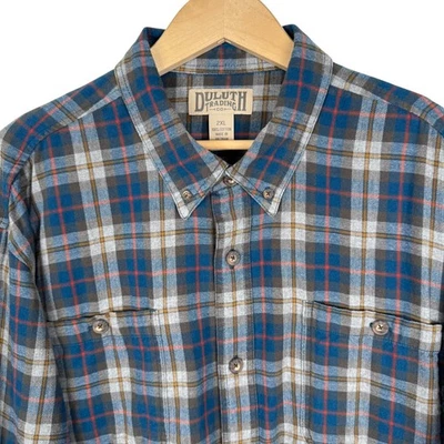 Duluth Trading Co. Blue Plaid Flannel Shirt Mens 2XL Long Sleeve Button Front - Image 1 of 4