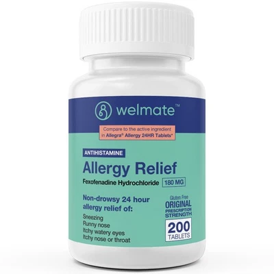 WELMATE 24 Hour Allergy Relief Tablets - Fexofenadine HCl 180mg 200 Count - Image 1 of 4