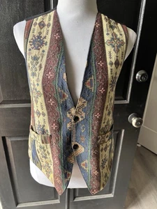 Vintage 90er Wandteppich Boho Azteken Western Print, verstellbarer Gürtel hinten mit Taschen - Bild 1 von 8