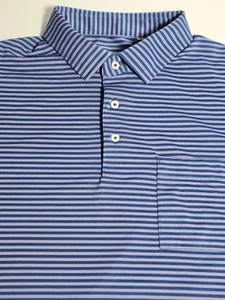 Kjus Herren Poloshirt Größe Extra Large blau gestreift bequeme Passform UPF 30 Golf Logo - Bild 1 von 14