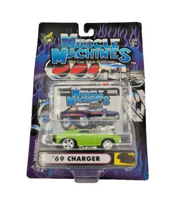 Muscle Machines 1969 Dodge Charger R/T Green/Black Stripe Diecast 1:64 Scale - Image 1 of 4
