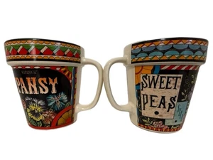 Stanley Papel Giftcraft Lot 2 Flower Seed Design Mugs Planters Pansy Sweet Peas - Picture 1 of 8