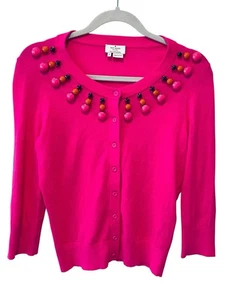 Kate Spade Rio Embellished Cardigan Sweater Pink Cotton Jeweled Button Small - Picture 1 of 11