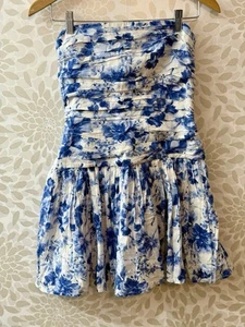 NWT Abercrombie Fitch AF Women’s S Blue White Floral Strapless Short Dress - Picture 1 of 11