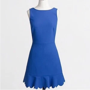J.Crew Solid Blue Scalloped Drop Hem Flounce Dress Size 0 Sleeveless B8314 - Picture 1 of 6