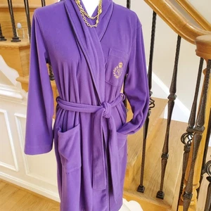 Ralph Lauren Purple Wrap Robe Polyester Gold CROWN Monogram Breast Pocket - Picture 1 of 24