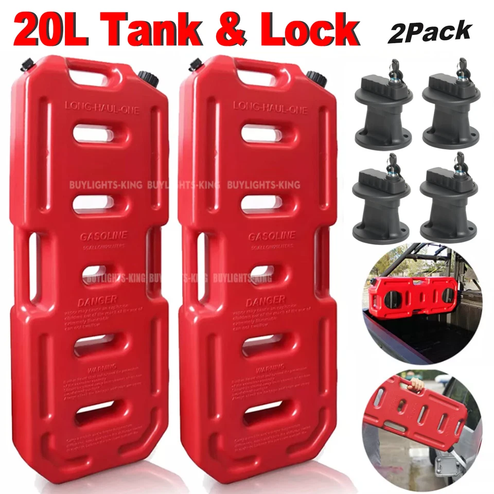 Paquete de 2 latas de combustible de 5 galones 20 L contenedor de gasolina y cerradura para Jeep JK JKU LJ TJ Foto 1 de 4