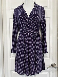 Tommy Hilfiger blau geometrische Kreise Punkte echtes Wickel Karriere Kleid 14 - Bild 1 von 14