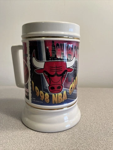 Vintage 1998 Chicago Bulls NBA Championship Stein Mug Michael Jordan NBA 6 Time Cover
