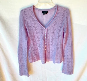 Magaschoni Kaschmir Lavendel Lila Pointelle Strickjacke Pullover Gr. M - Bild 1 von 4