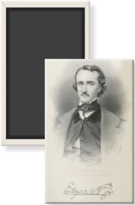 Edgar Allan Poe Portrait Signature Vintage Image Fridge Magnet 2 x 3 Rigid - Picture 1 of 3