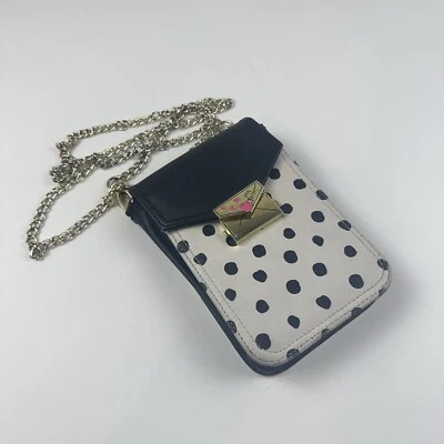 Betsey Johnson Crossbody Gold Chain Mini Black White Polka Dot Flap Phone Purse - Image 1 of 4