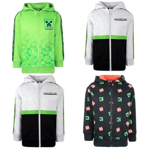 Minecraft Hoodie for Boys Zipped Cotton Sweatshirt Green Creeper Top - Picture 1 of 24
