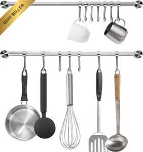 Kitchen Utensil Rack 2 Pack, 15.6" Wall-Mounted, 7 Sliding Hooks - Picture 1 of 12