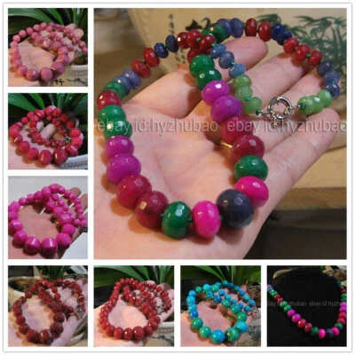 Collar nudo cuentas redondas ábaco facetado piedras preciosas rubí/jade/azurita 9-20 mm 18" Foto 1 de 4