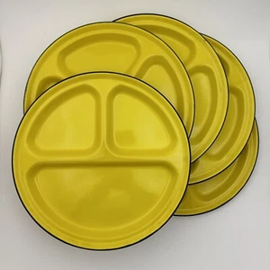 5 Enamelware Yellow Metal Divided Grill Plates Set Vintage Camp Hunt Picnic Lot - Picture 1 of 12