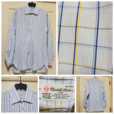 Turnbull Asser Shirt Men 41 16 Blue Check Dress Office Work Prince Wales England - Image 1 of 4