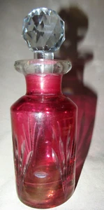 Vintage Cranberry Crystal Glass Cut to Clear Perfume Bottle Faceted Stopper - Picture 1 of 23