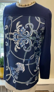NWT $298 J. McLAUGHLIN NOTTING SWEATER COTTON/CASHMERE BLEND NAVY SIZE XS - Picture 1 of 7