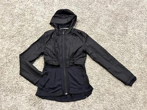 Chaqueta para mujer LULULEMON Proactive 2 en 1 negra con cremallera completa con capucha con volantes talla 6 - Imagen 1 de 2